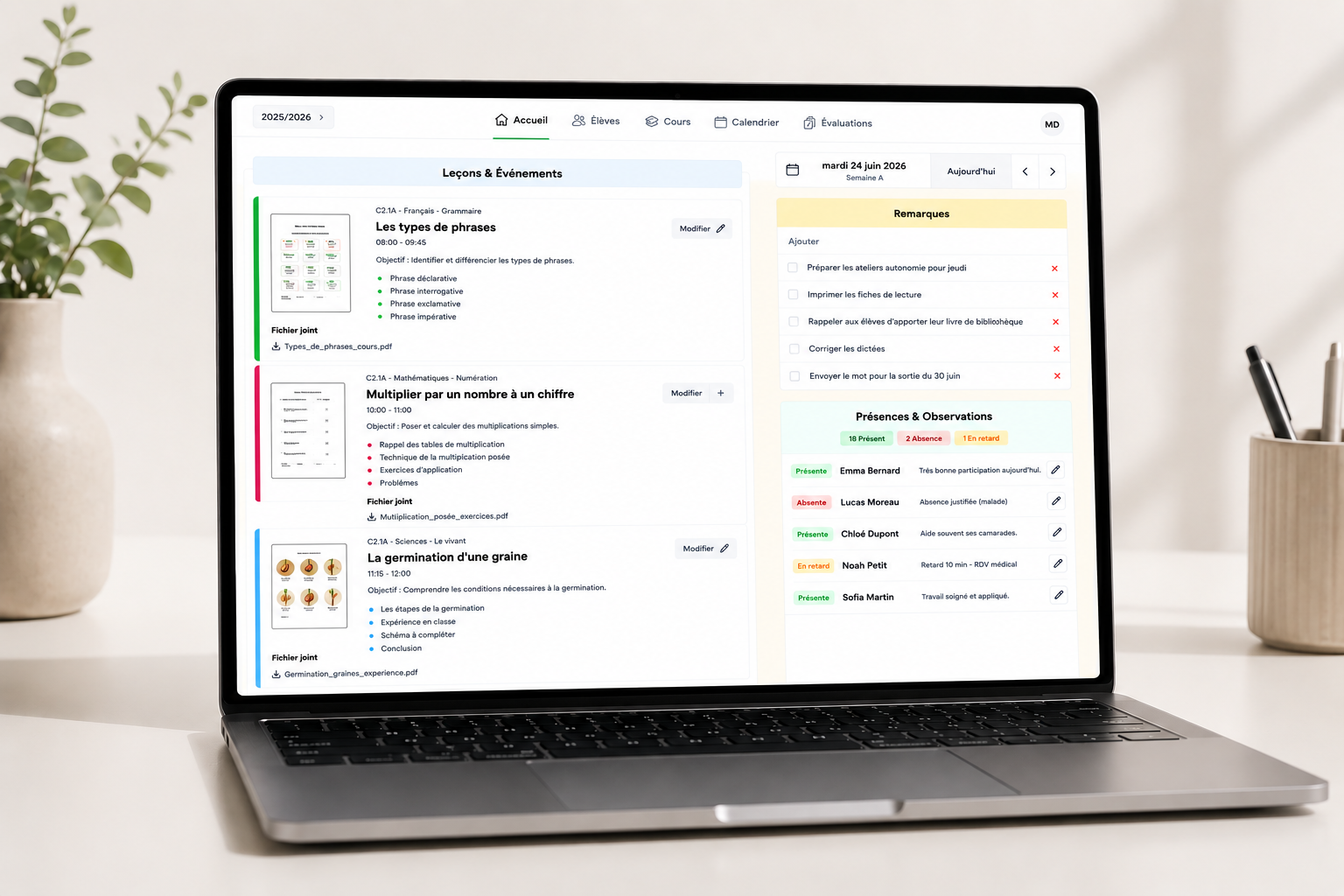 Yopo digital agenda with connected class, document, reminder, and message tools